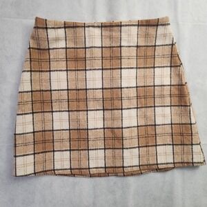 Juniors Dazy XL Flannel Gingham Mini Skirt Chestnut Brown Tan Preppy Plaid 90s